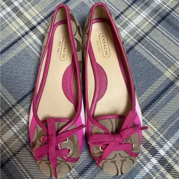 Coach Women's Pink and Brown Flats - Picture 1 of 5